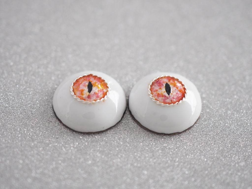 16.5mm/8.5mm 赤×橙系 猫目より線ジェムタイプ 七宝グラスアイ