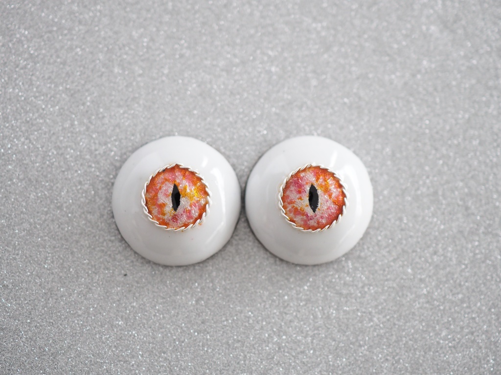 16.5mm/8.5mm 赤×橙系 猫目より線ジェムタイプ 七宝グラスアイ