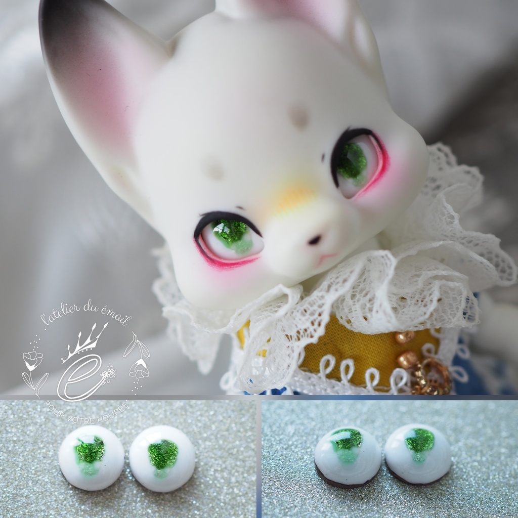 8mm/5-4mm 小虹彩グリーン系 アニメ風水彩タイプ 七宝グラスアイ