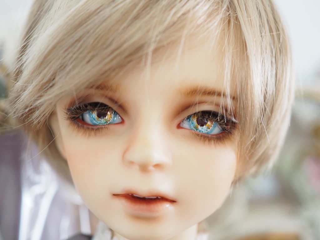 16mm/9mm オレンジ×ブルー より線ジェム+水彩タイプ 七宝グラスアイ