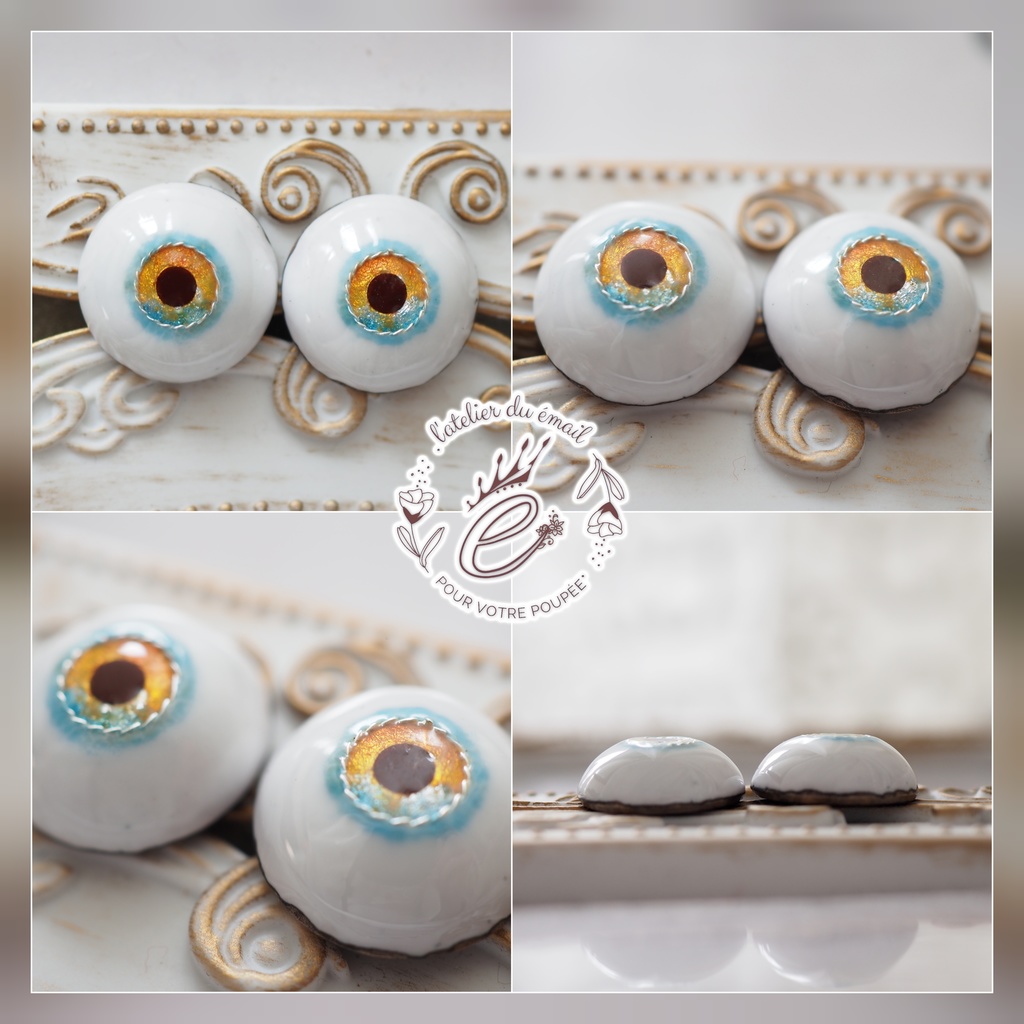 16mm/9mm オレンジ×ブルー より線ジェム＋水彩タイプ 七宝グラスアイ