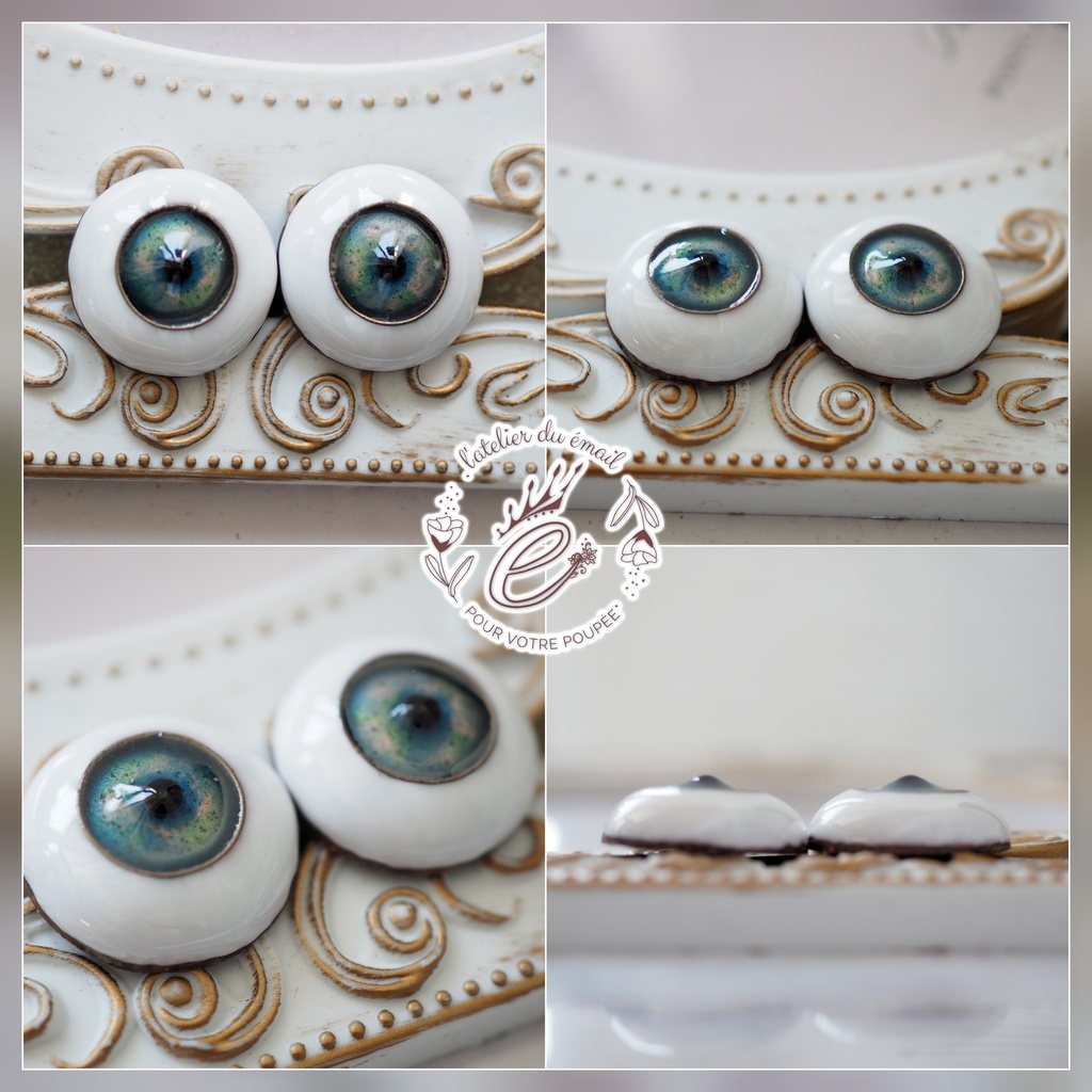 【B品】18mm/8mm 小虹彩イエロー×ブルー系 カッパータイプ 七宝グラスアイ