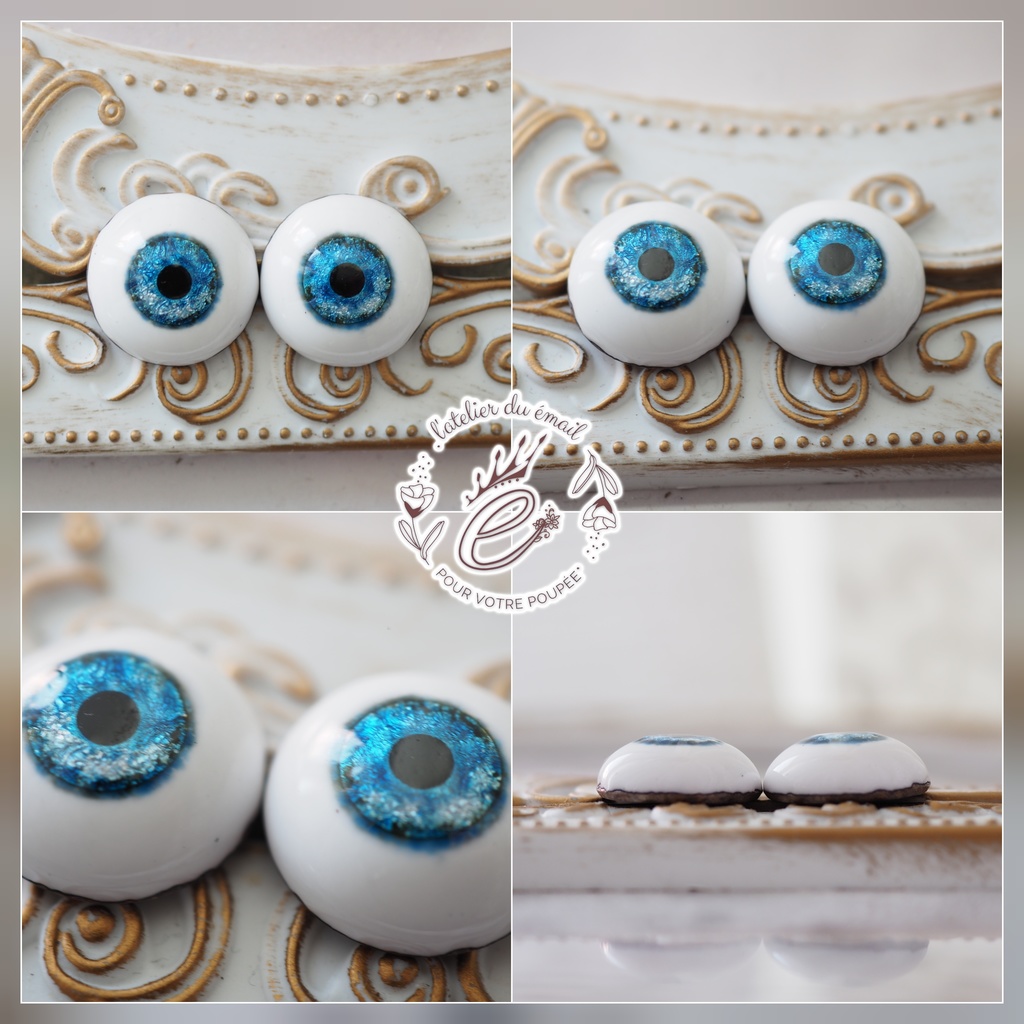 16mm/9mm ブルー×黒縁 水彩タイプ 七宝グラスアイ