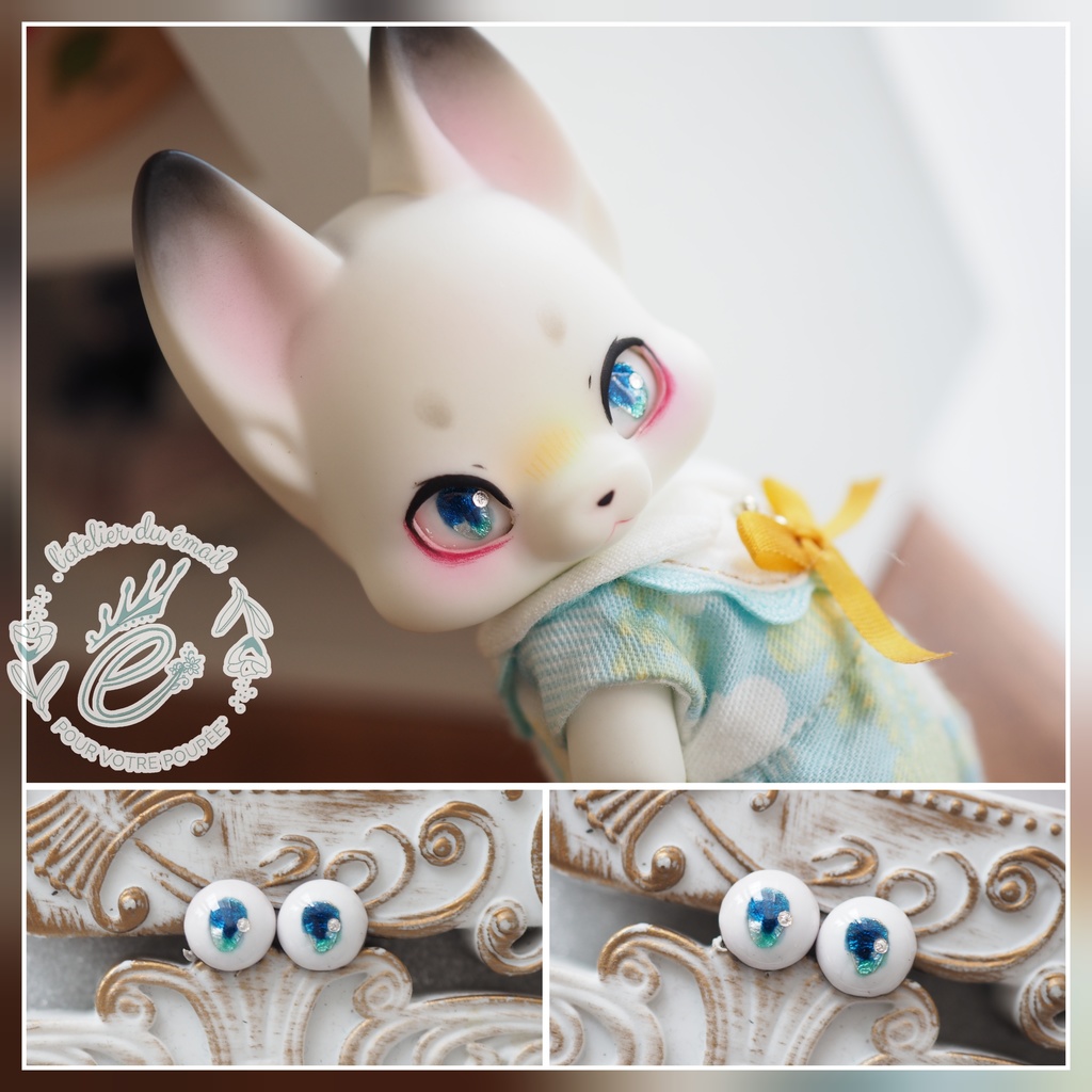 8mm/5-3.5mm アニメ風小虹彩ブルー系 七宝グラスアイ