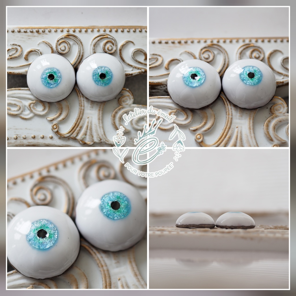 16mm/7mm 小虹彩エメラルドグリーン系 水彩タイプ 七宝グラスアイ