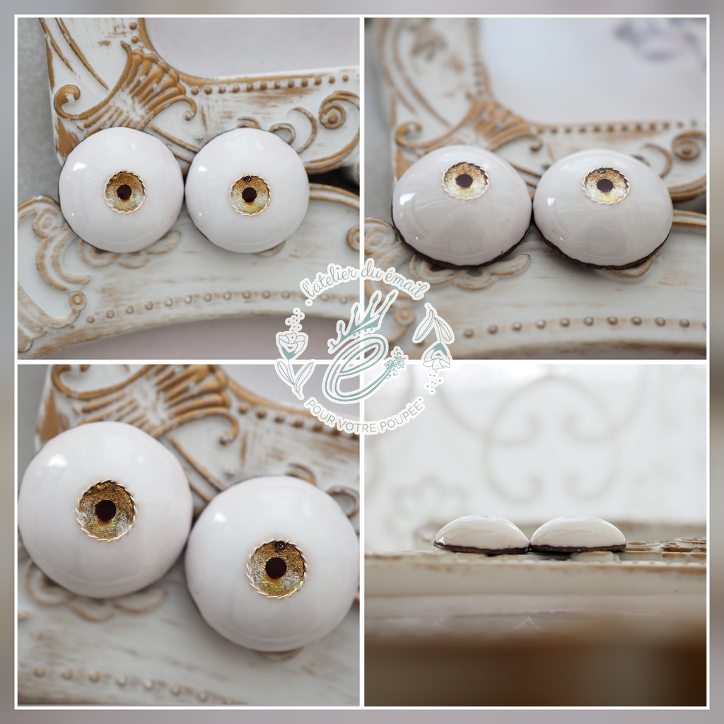 18mm/6mm 小虹彩ライトブラウン×イエロー より線ジェムタイプ 七宝グラスアイ