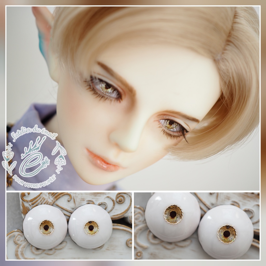 18mm/6mm 小虹彩ライトブラウン×イエロー より線ジェムタイプ 七宝グラスアイ