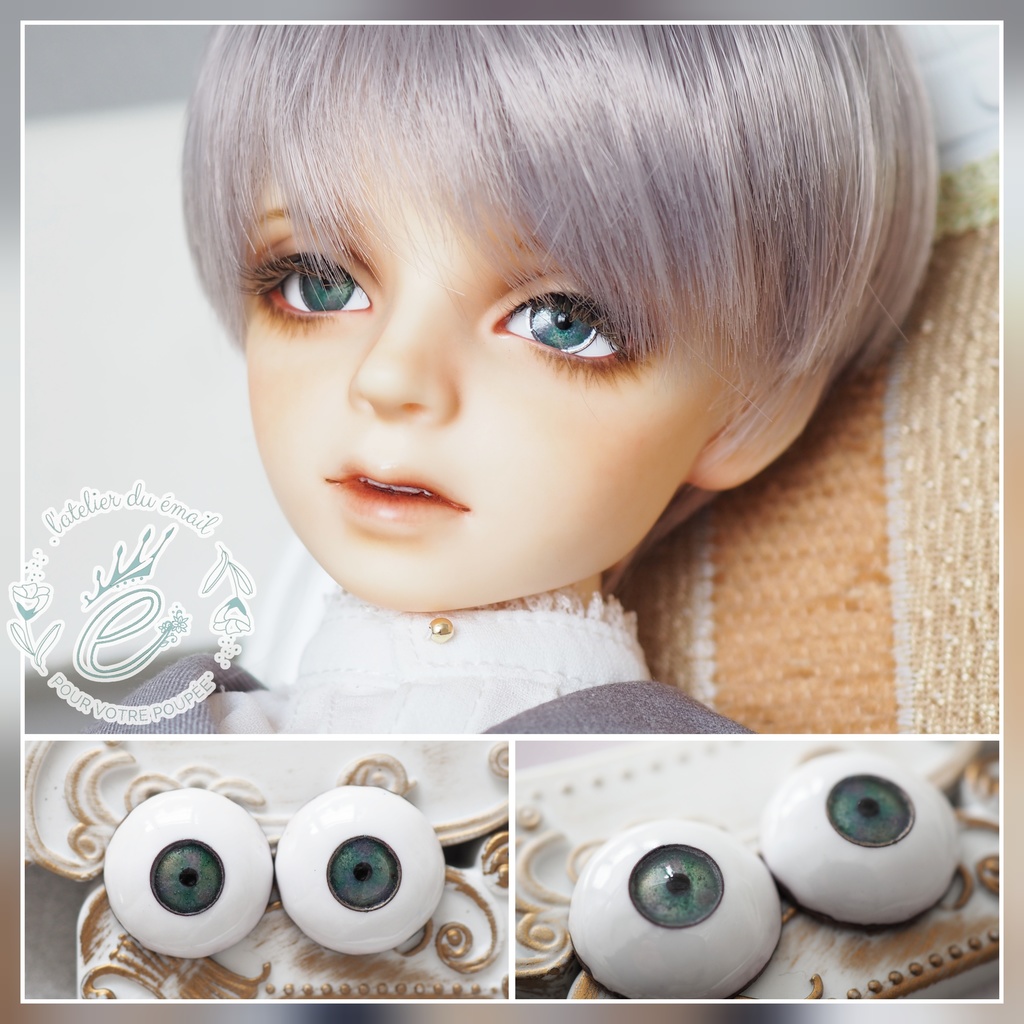18mm/8mm 小虹彩グリーン系 カッパータイプ 七宝グラスアイ