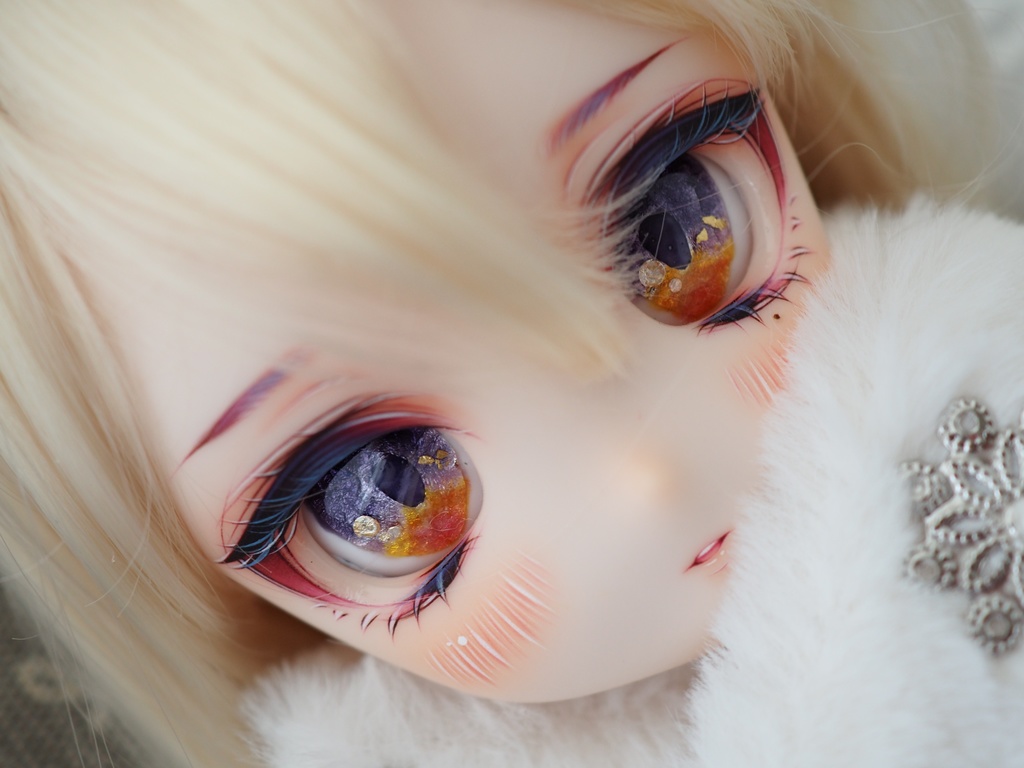 18mm/13-11.5mm DD向けアニメ風 パープル×オレンジ 七宝グラスアイ