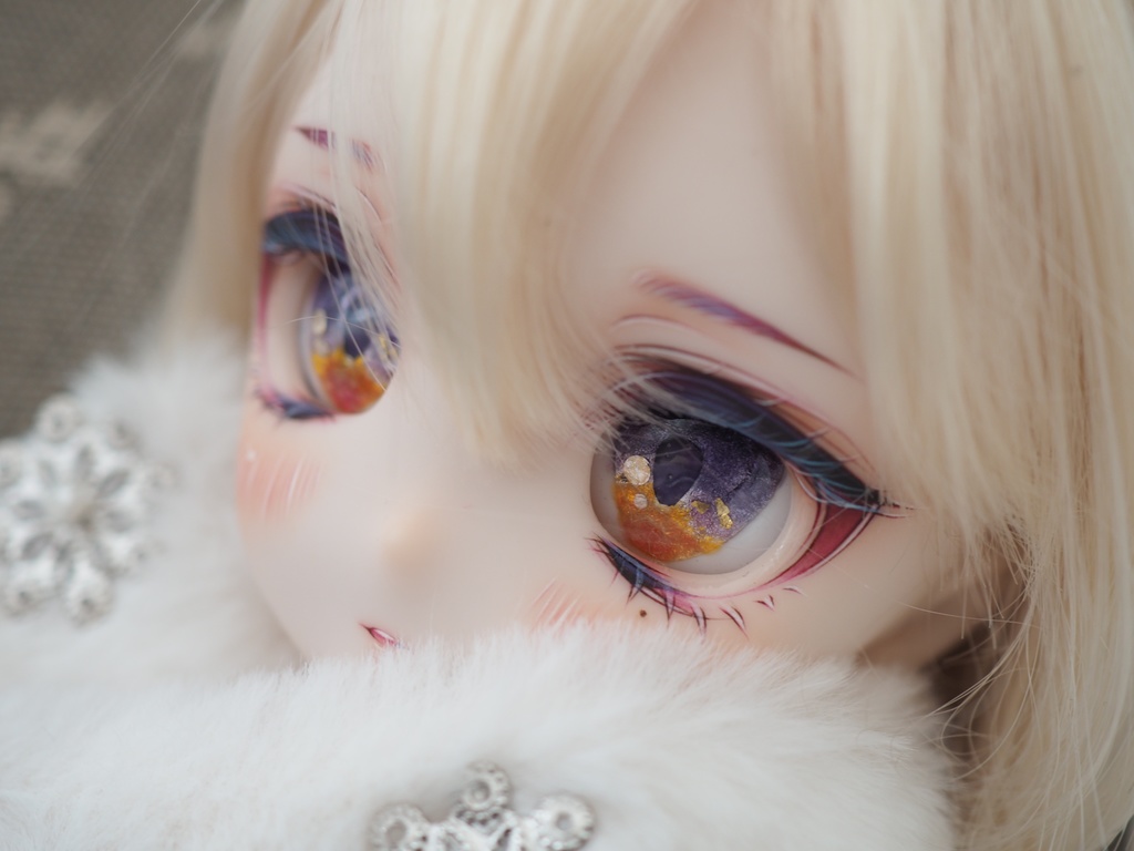 18mm/13-11.5mm DD向けアニメ風 パープル×オレンジ 七宝グラスアイ