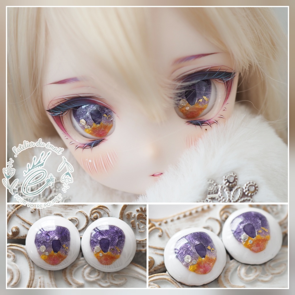 18mm/13-11.5mm DD向けアニメ風 パープル×オレンジ 七宝グラスアイ