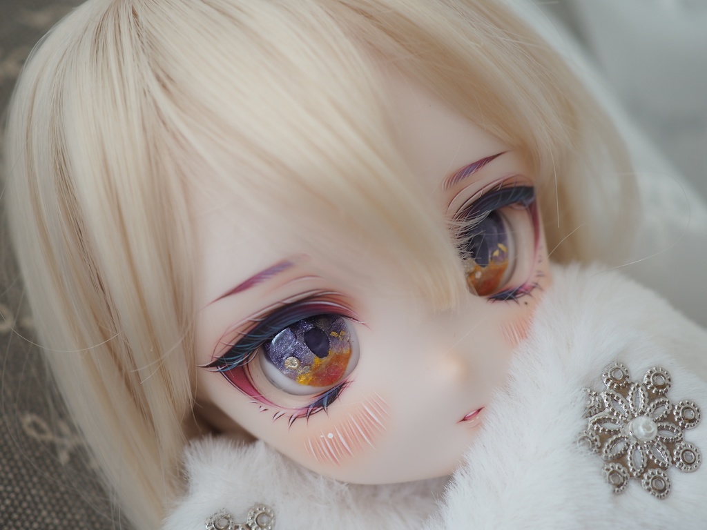 18mm/13-11.5mm DD向けアニメ風 パープル×オレンジ 七宝グラスアイ