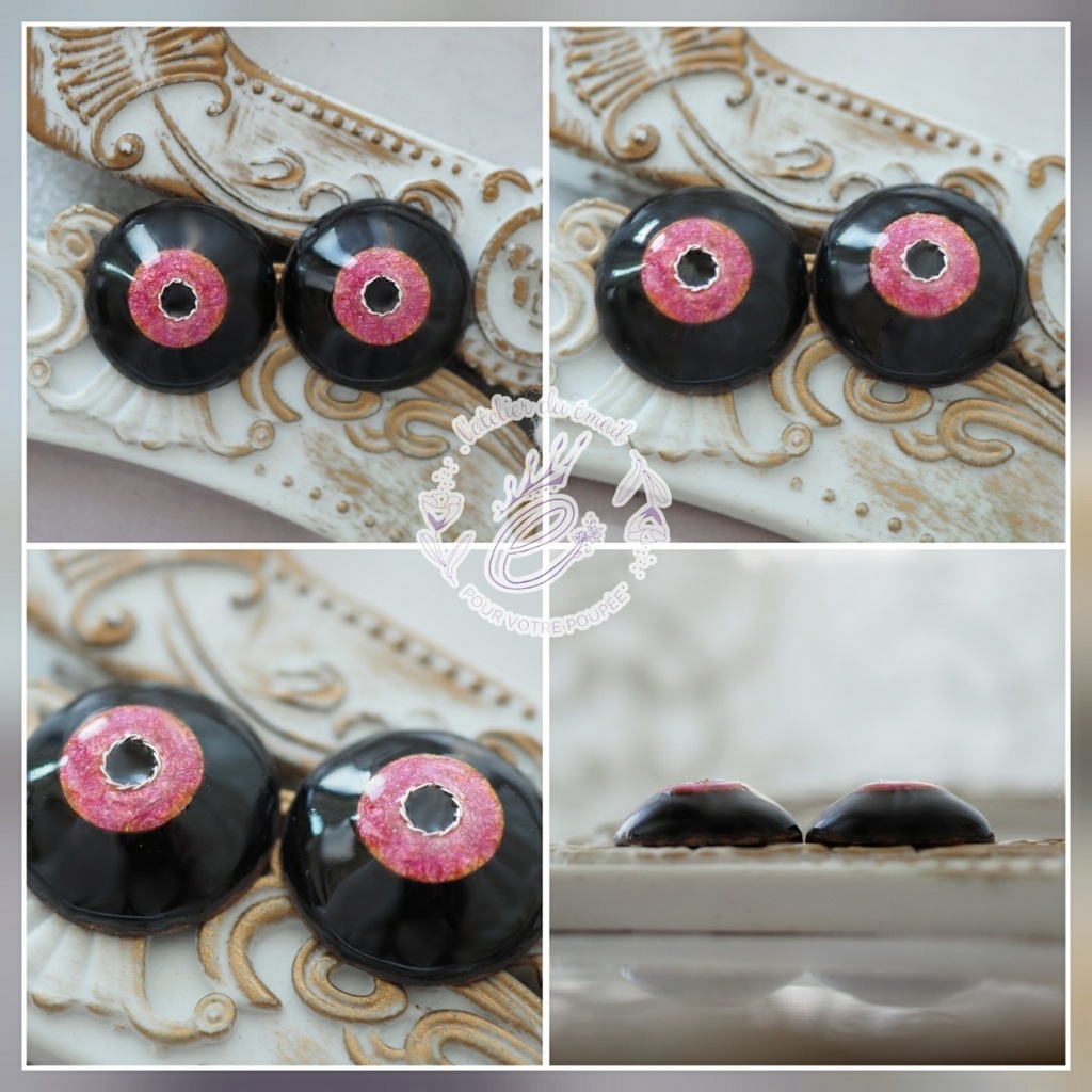 18mm/9mm 黒白目 ショッキングピンク系 水彩タイプ ハロウィン特別仕様 七宝グラスアイ