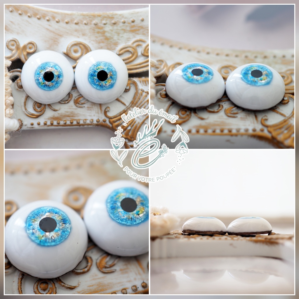 16mm/8.5mm ブルー+イエロー 水彩タイプ 虹彩線あり 七宝グラスアイ