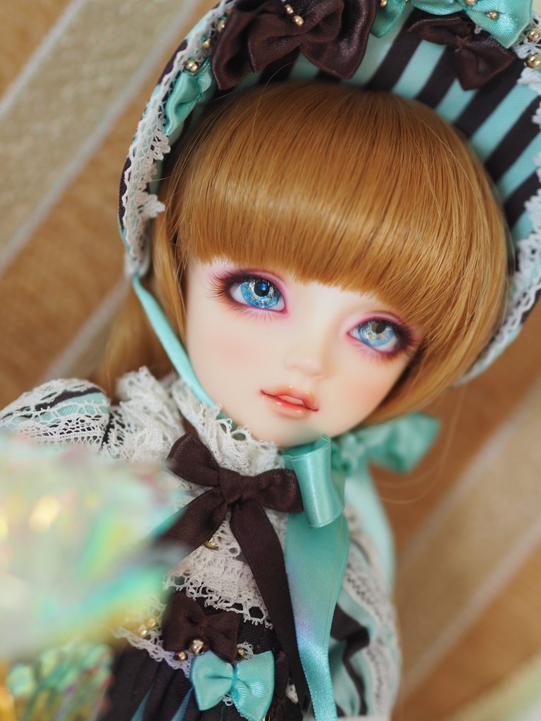 16mm/8.5mm ブルー+イエロー 水彩タイプ 虹彩線あり 七宝グラスアイ