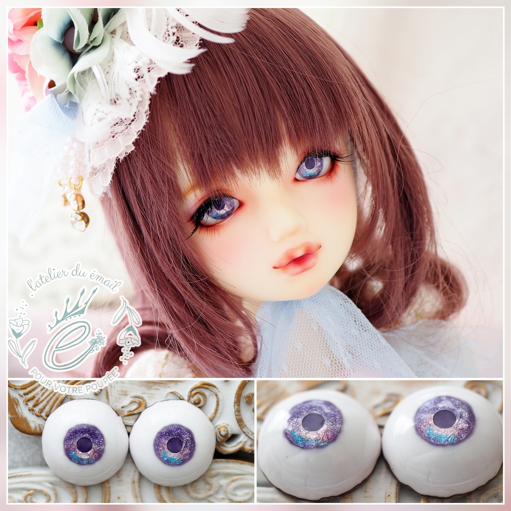 18mm/9mm パープル+ピンク&ブルー 水彩タイプ 七宝グラスアイ