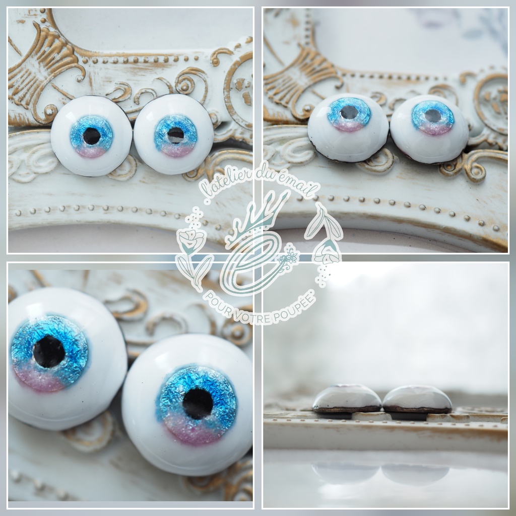 16mm/9mm ブルー×ピンク 水彩タイプ 七宝グラスアイ