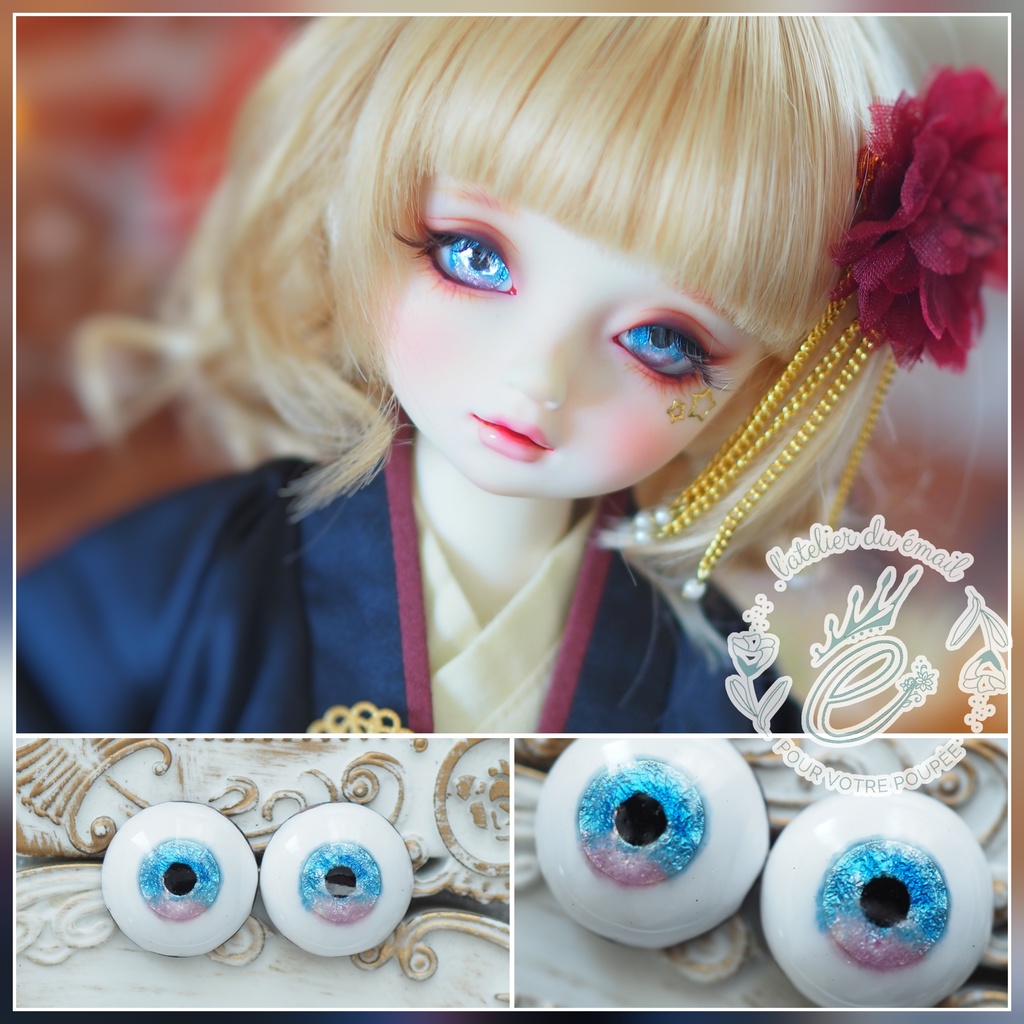 16mm/9mm ブルー×ピンク 水彩タイプ 七宝グラスアイ - ラトリエドゥ