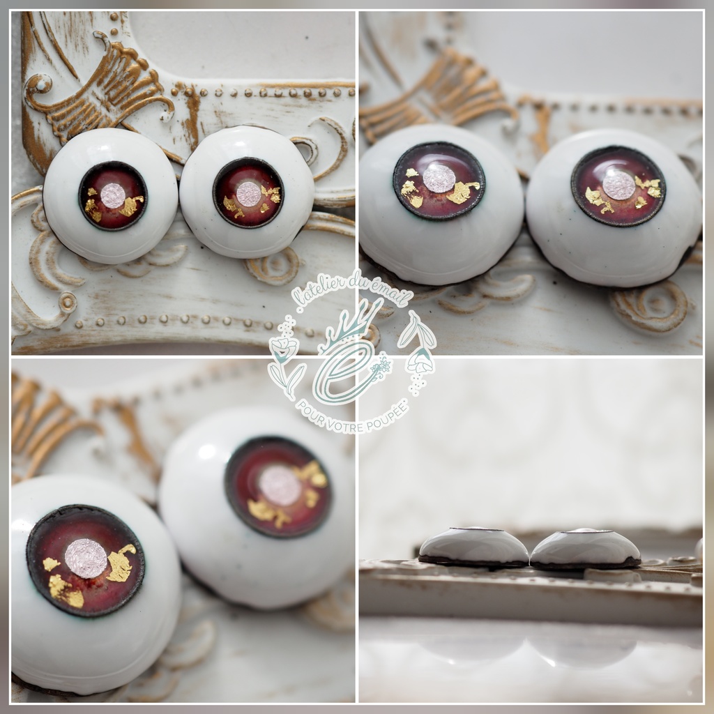 18mm/10mm 赤系 ピンク瞳孔+金箔 カッパータイプ 七宝グラスアイ