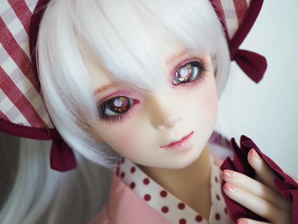 18mm/10mm 赤系 ピンク瞳孔+金箔 カッパータイプ 七宝グラスアイ