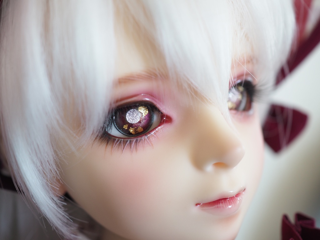 18mm/10mm 赤系 ピンク瞳孔+金箔 カッパータイプ 七宝グラスアイ