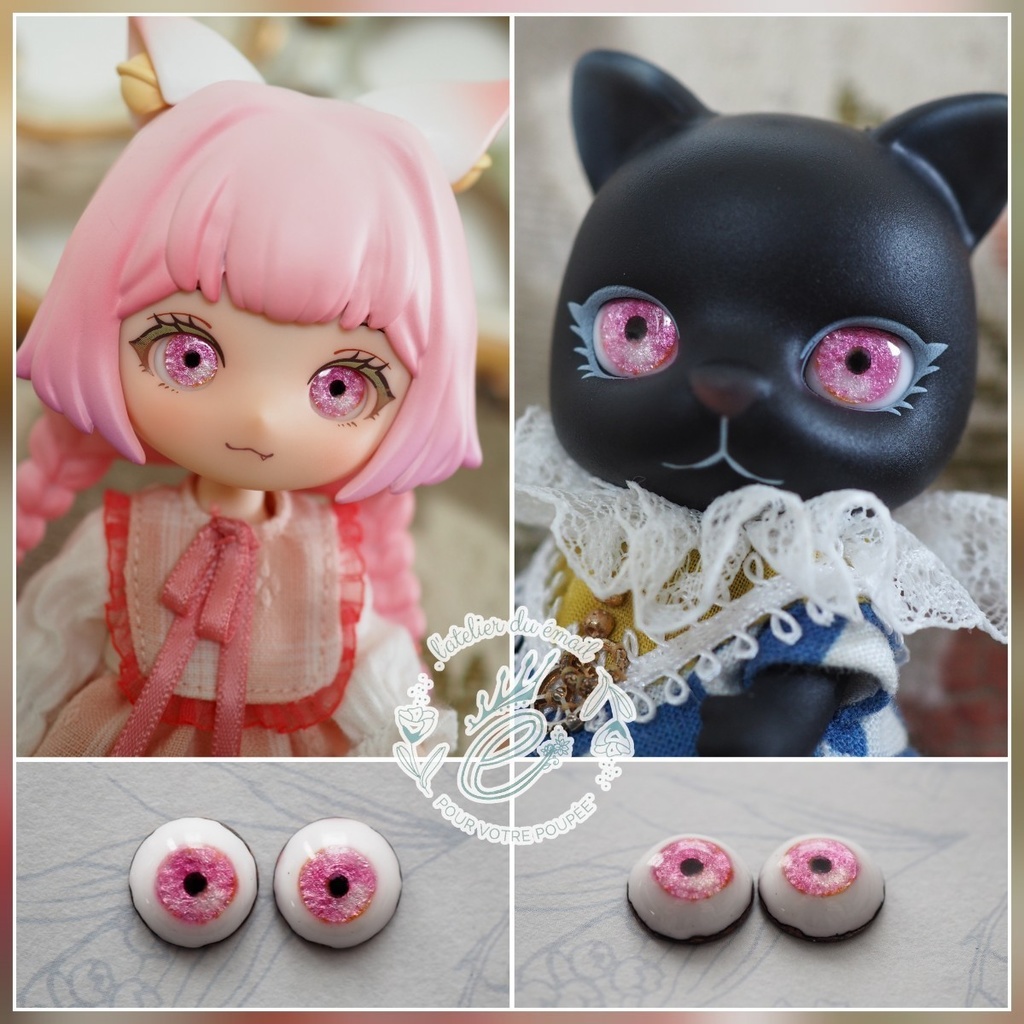 【B品】11mm/7mm ピンク系 水彩タイプ 七宝グラスアイ