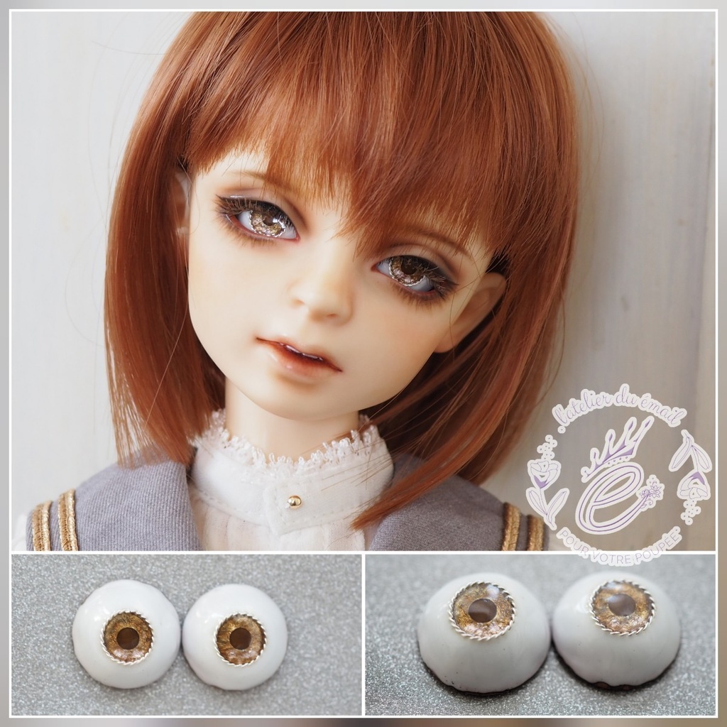 【B品】16mm/8mm ブラウン×ピンク ジェムタイプ 七宝グラスアイ