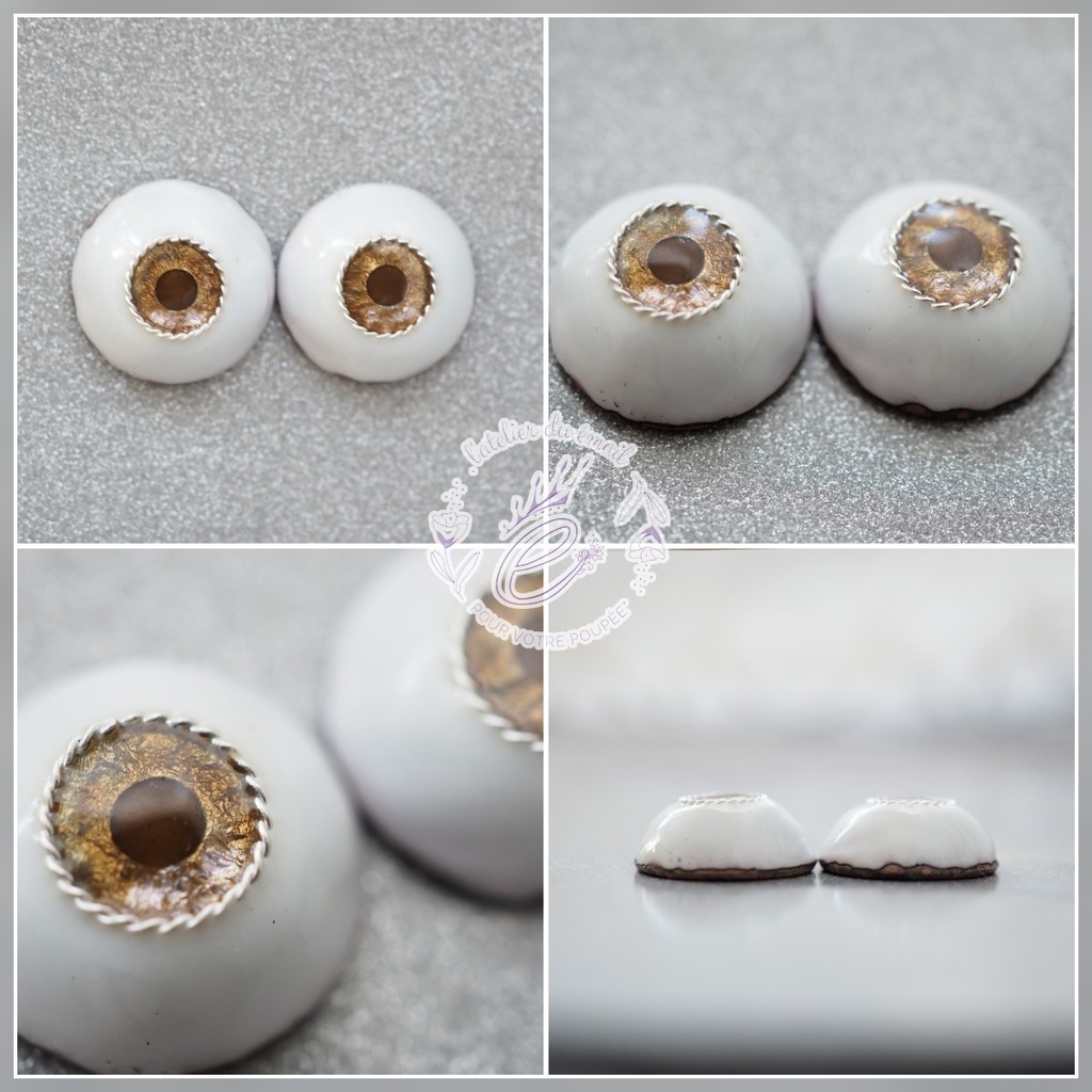 【B品】16mm/8mm ブラウン×ピンク ジェムタイプ 七宝グラスアイ