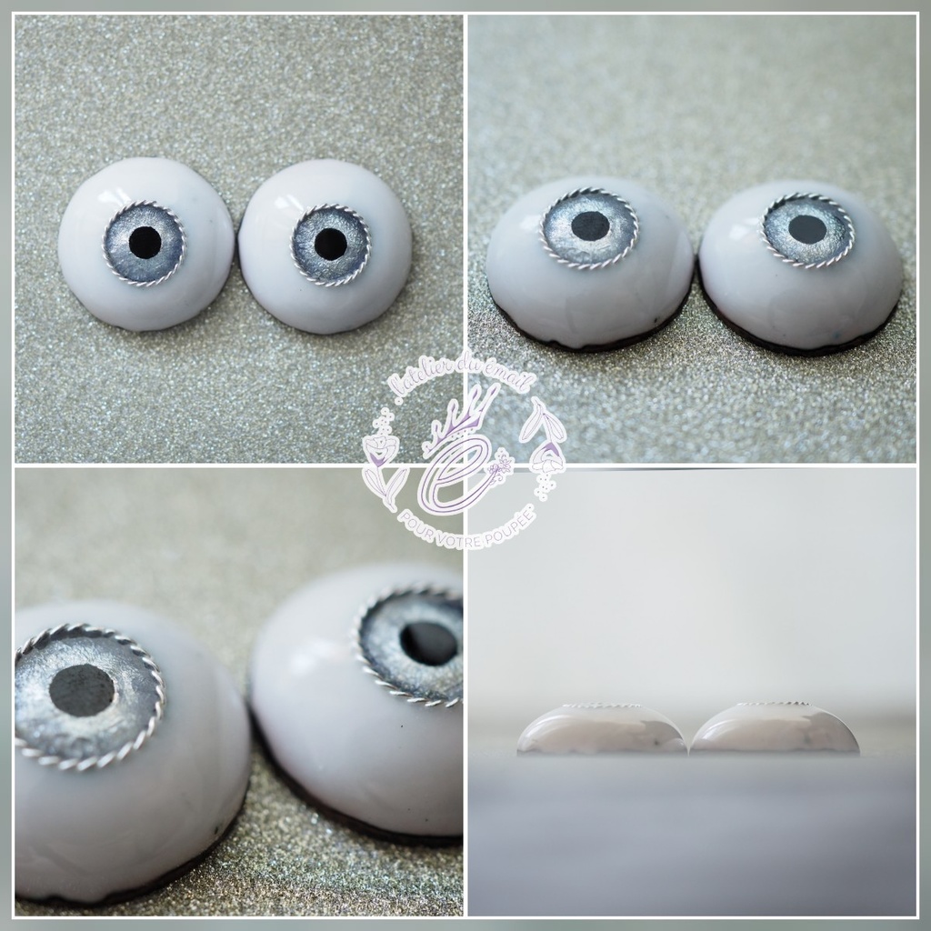 【B品】18mm/8mm 小虹彩 シルバーグレー ジェムタイプ 七宝グラスアイ