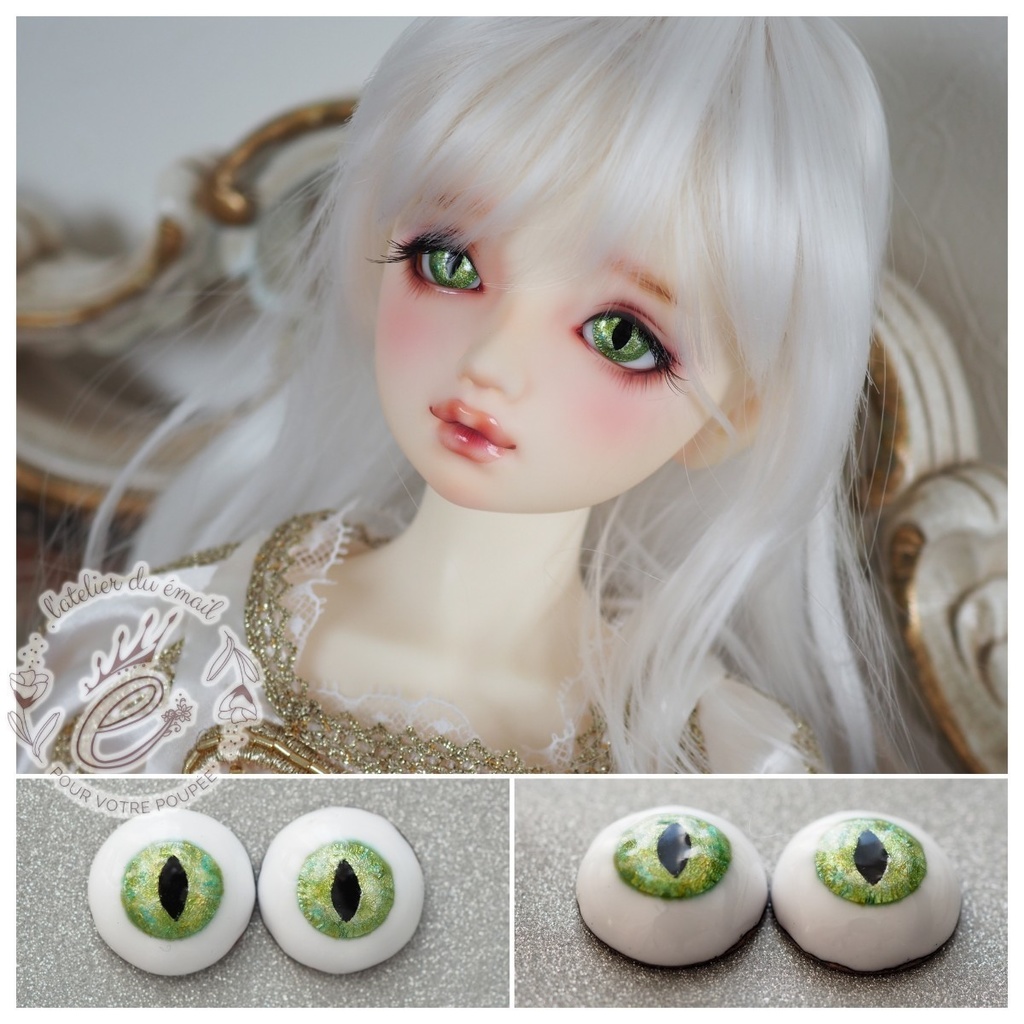 16mm/9.5mm グリーン系 猫目 水彩タイプ 七宝グラスアイ 