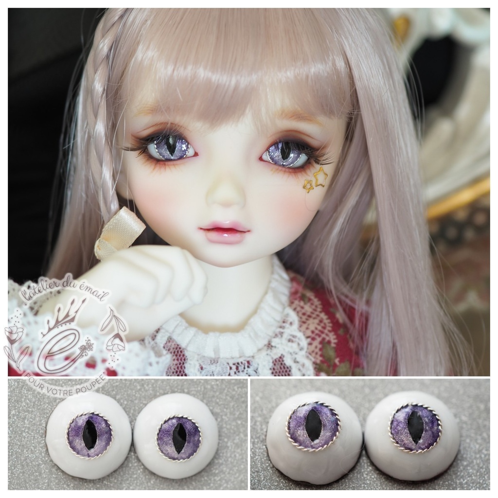 16mm/8.5mm パープル猫目 ジェムタイプ 七宝グラスアイ
