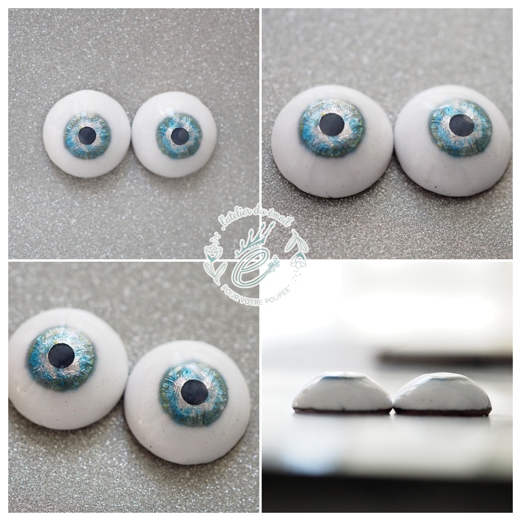 16mm/8.5mm ピンク×ライトブルー×グレー 水彩タイプ 七宝グラスアイ