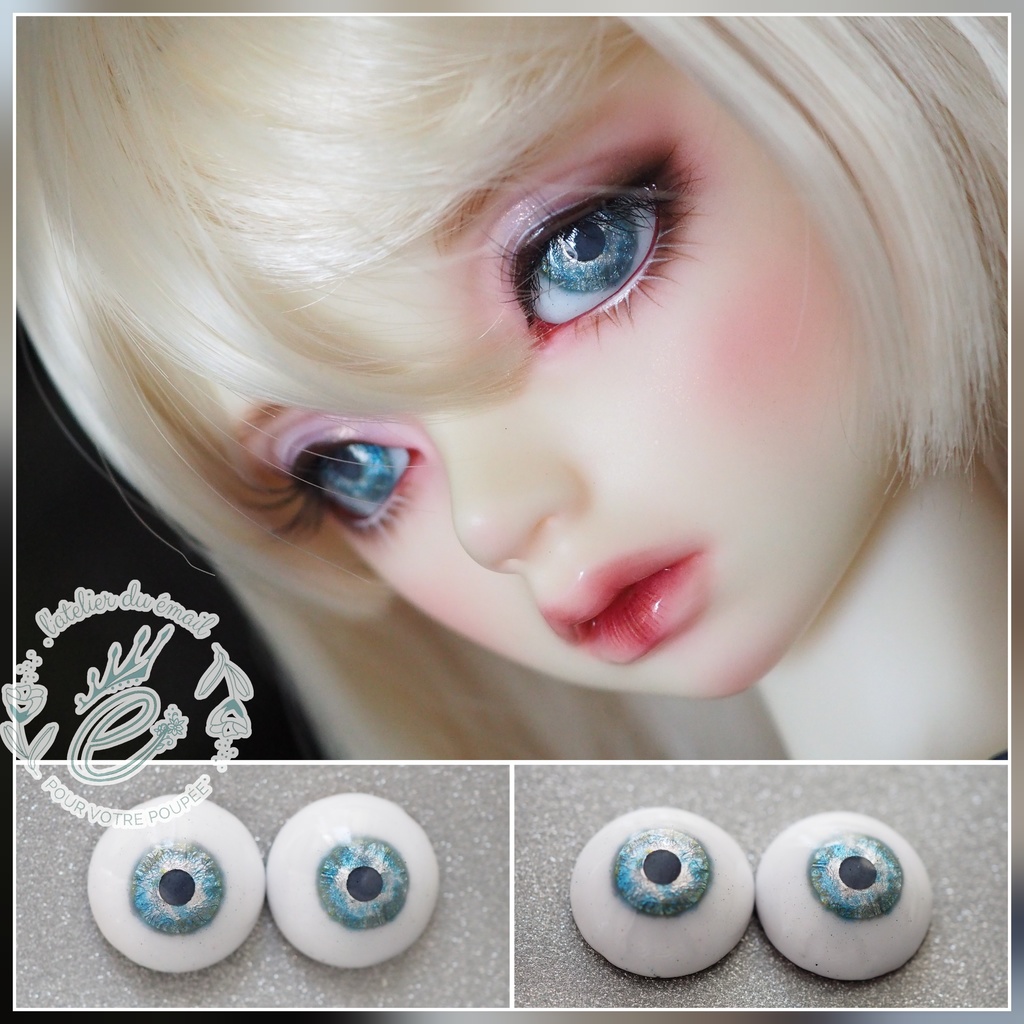 16mm/8.5mm ピンク×ライトブルー×グレー 水彩タイプ 七宝グラスアイ