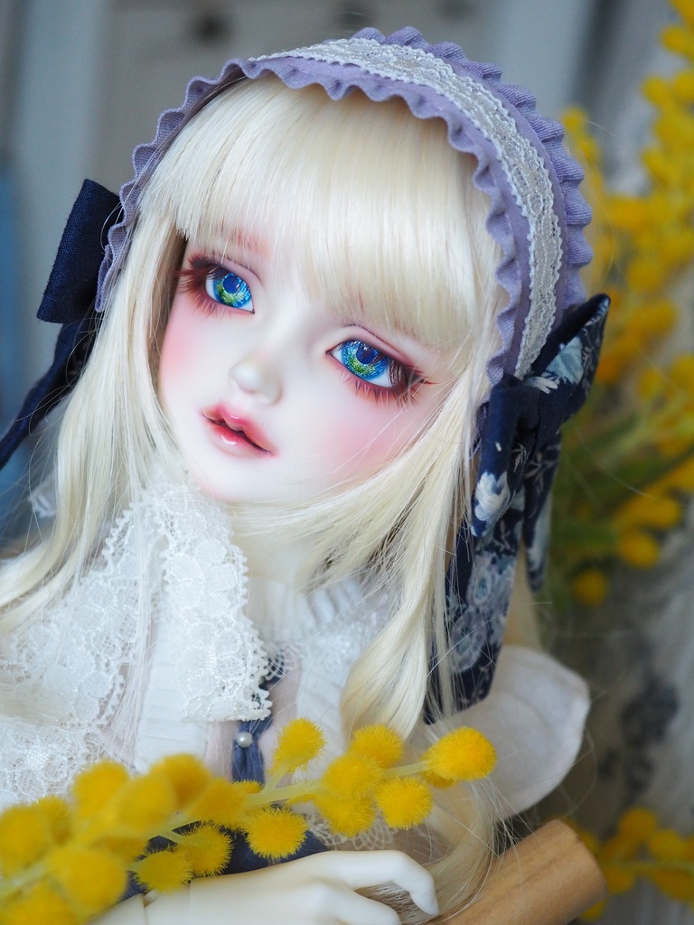 16mm/8.5mm 青空×ミモザ 水彩タイプ 七宝グラスアイ