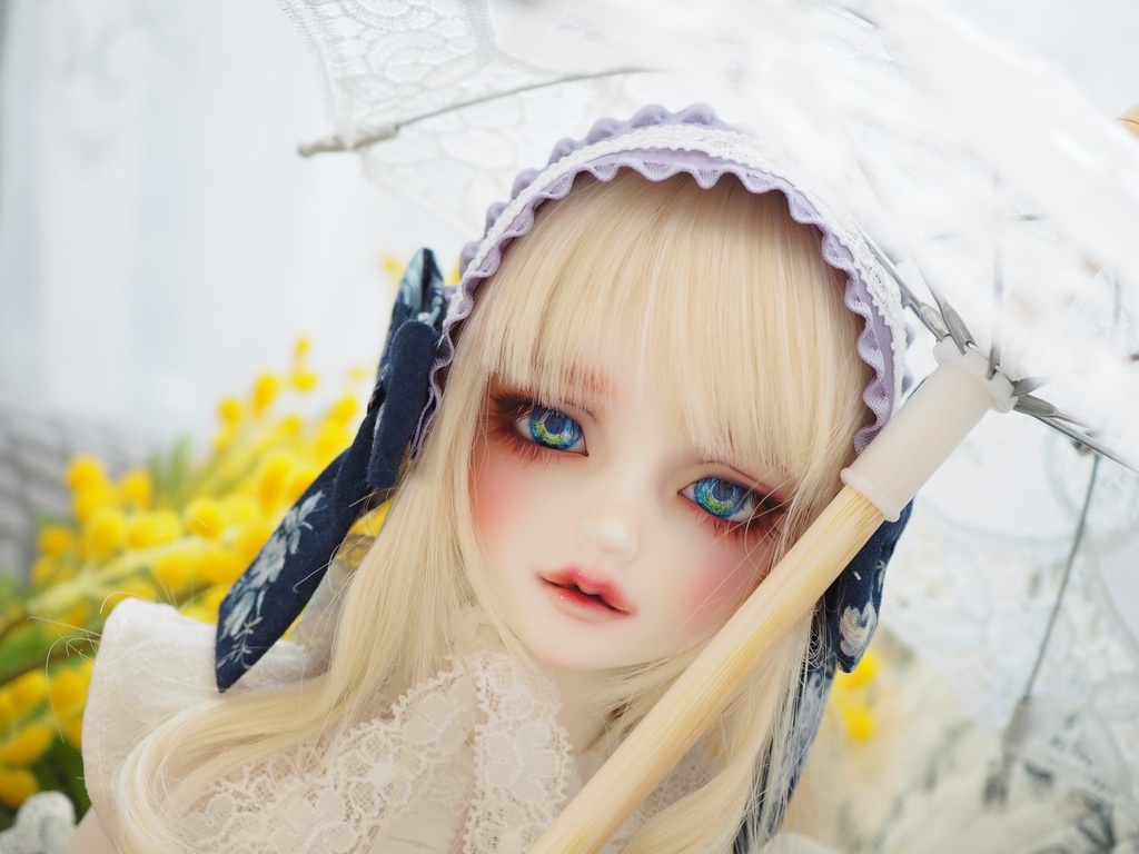 16mm/8.5mm 青空×ミモザ 水彩タイプ 七宝グラスアイ