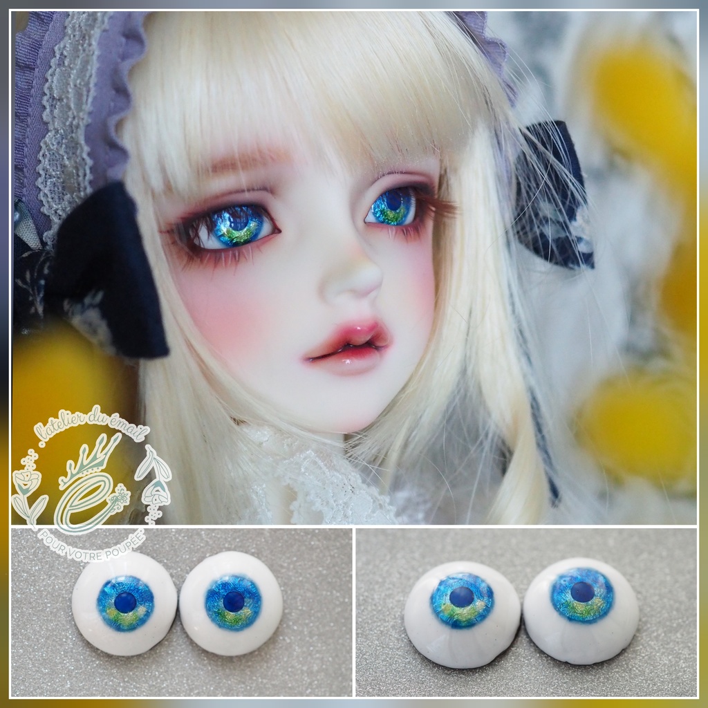 16mm/8.5mm 青空×ミモザ 水彩タイプ 七宝グラスアイ - ラトリエドゥ 