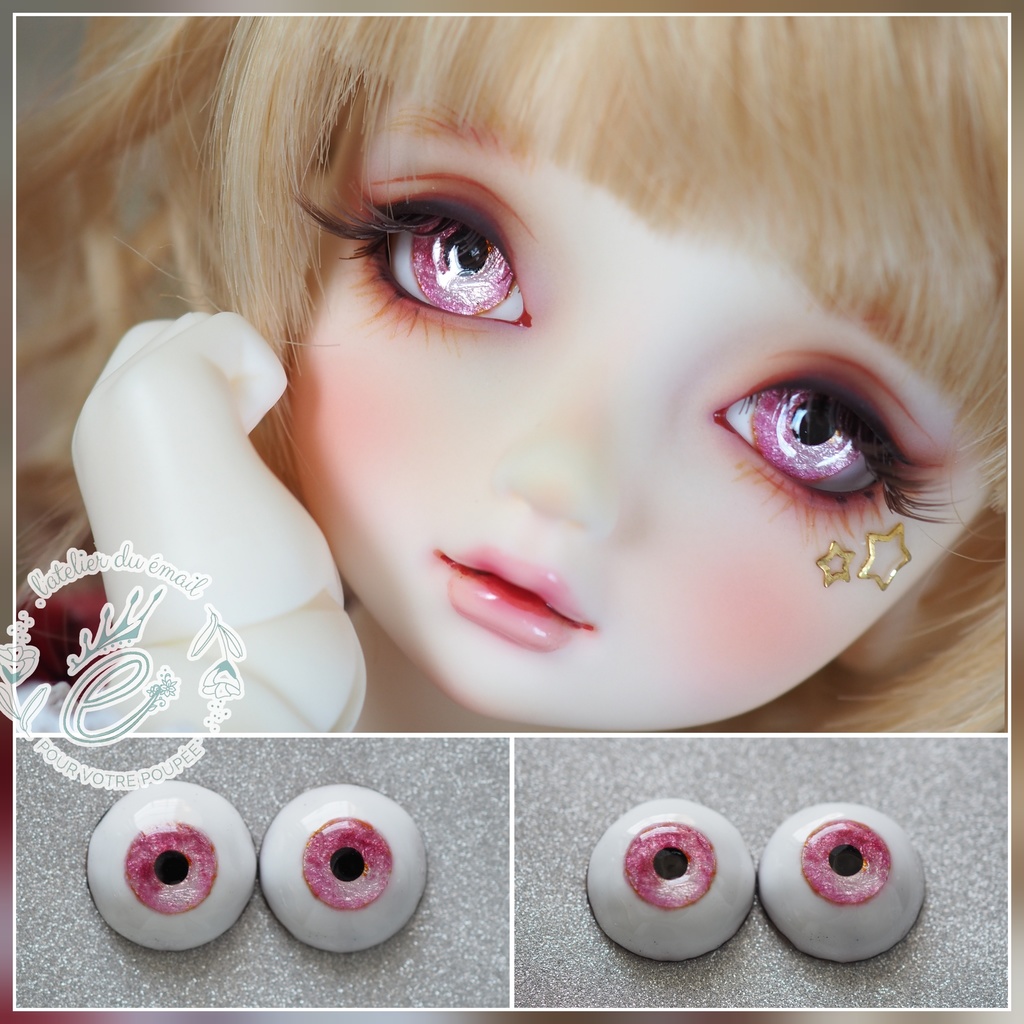 16mm/9mm ピンクグラデーション 水彩タイプ 七宝グラスアイ