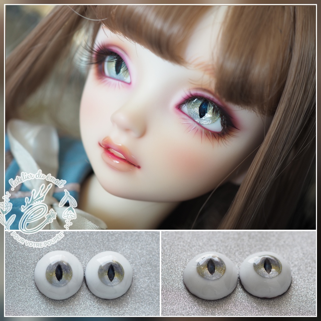 16mm/8.5mm 猫目グレー系 水彩タイプ七宝グラスアイ