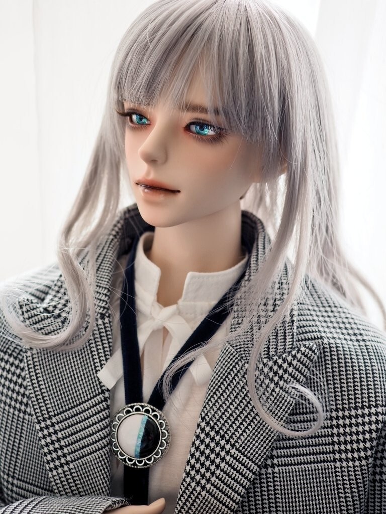 モノトーン+水色ライン 七宝焼 70cm〜75cmドール ループタイ ドール用アクセサリー