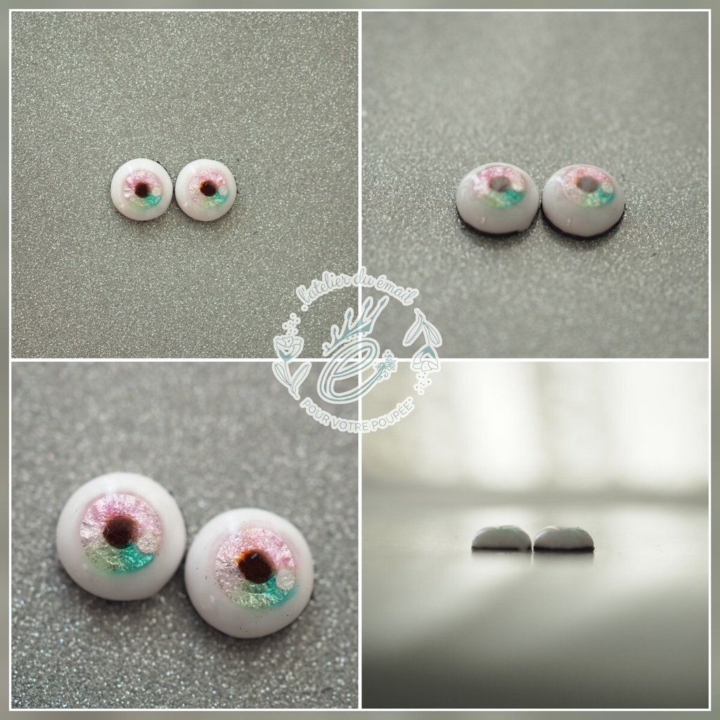 【B品】8mm/5.5mm ピンク×グリーン 水彩タイプ 七宝グラスアイ