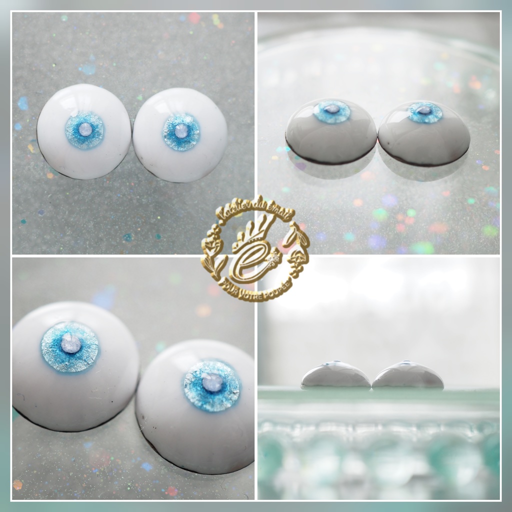 16mm/7mm 小虹彩 ライトブルー(瞳孔シルバー)水彩タイプ 七宝グラスアイ