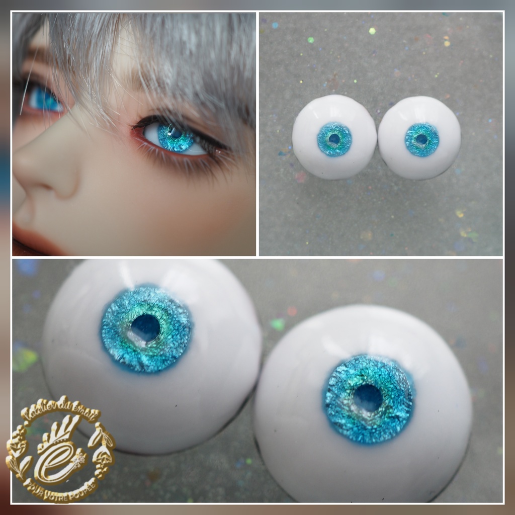16mm/7mm 小虹彩 エメラルド×ブルー 水彩タイプ 七宝グラスアイ