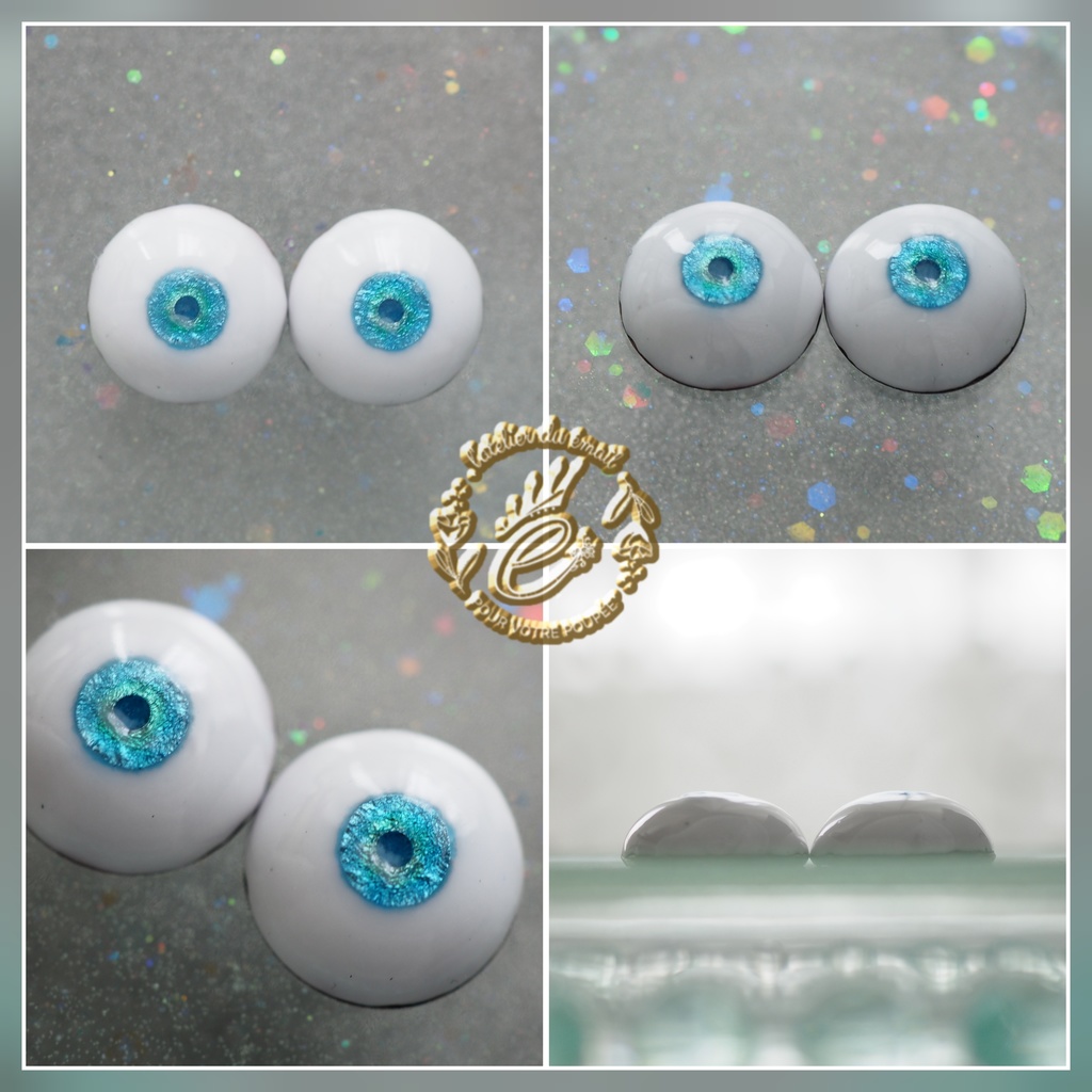 16mm/7mm 小虹彩 エメラルド×ブルー 水彩タイプ 七宝グラスアイ