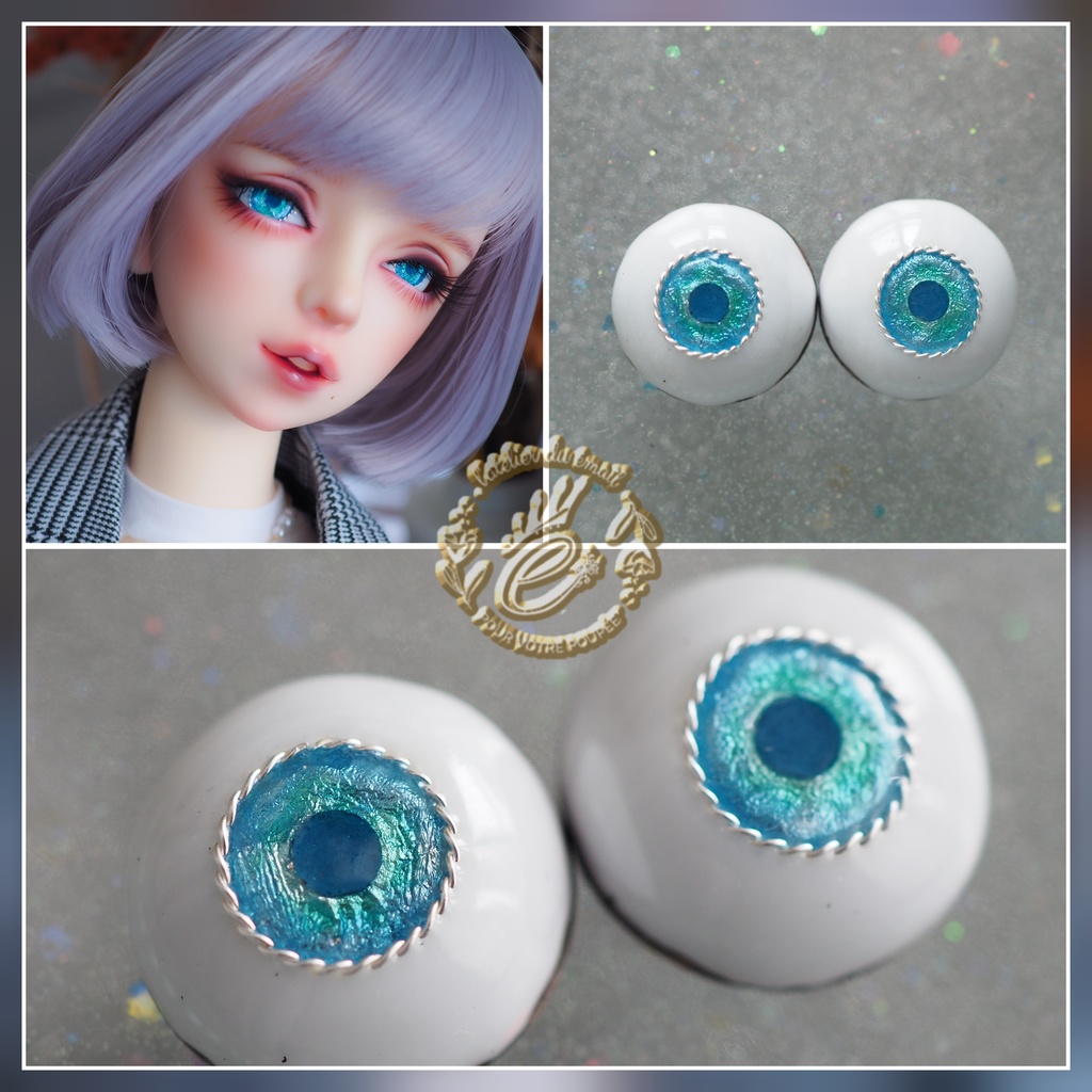 16mm/8.5mm エメラルドグリーン より線ジェムタイプ 七宝グラスアイ