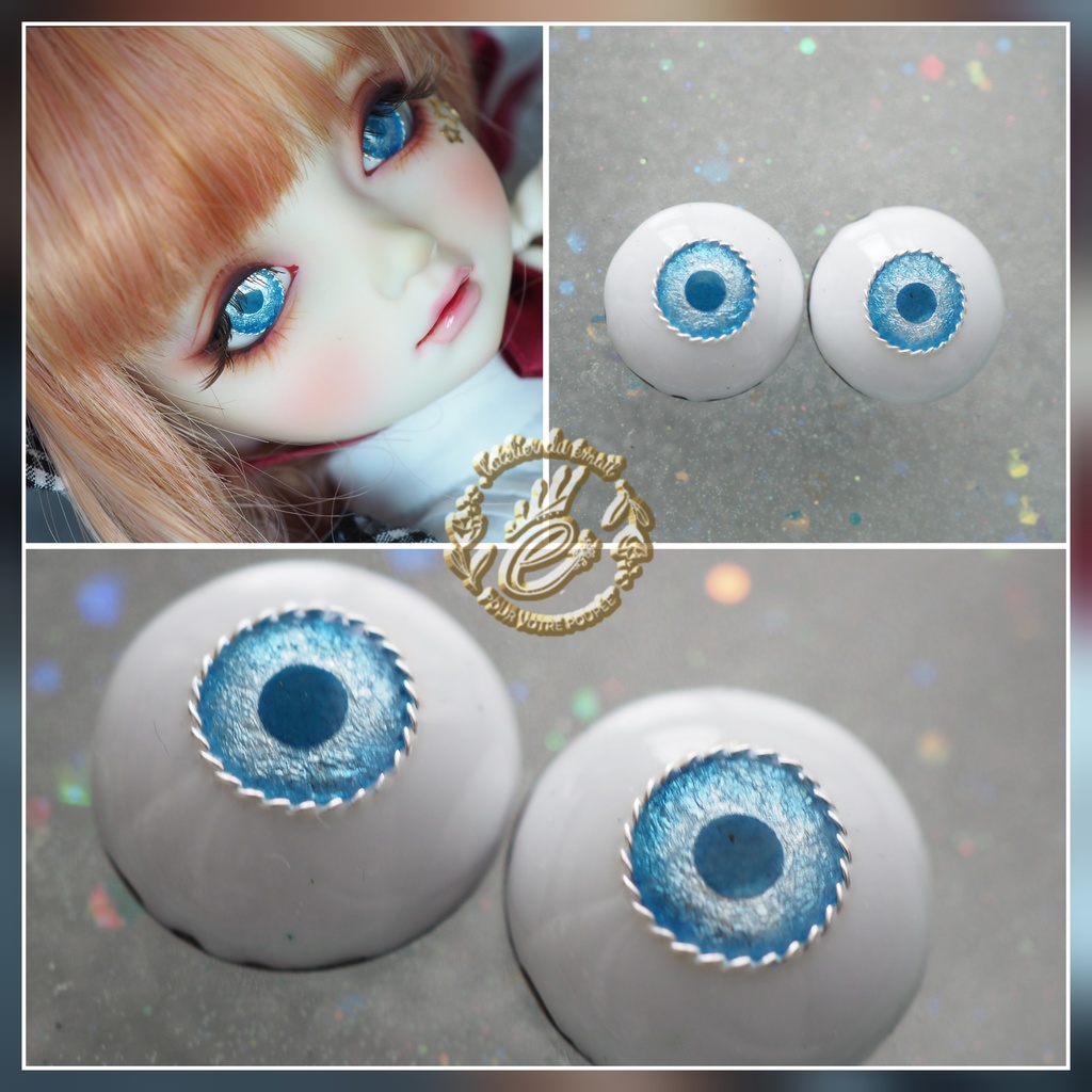 【B品】16mm/8mm ライトブルー より線ジェムタイプ 七宝グラスアイ