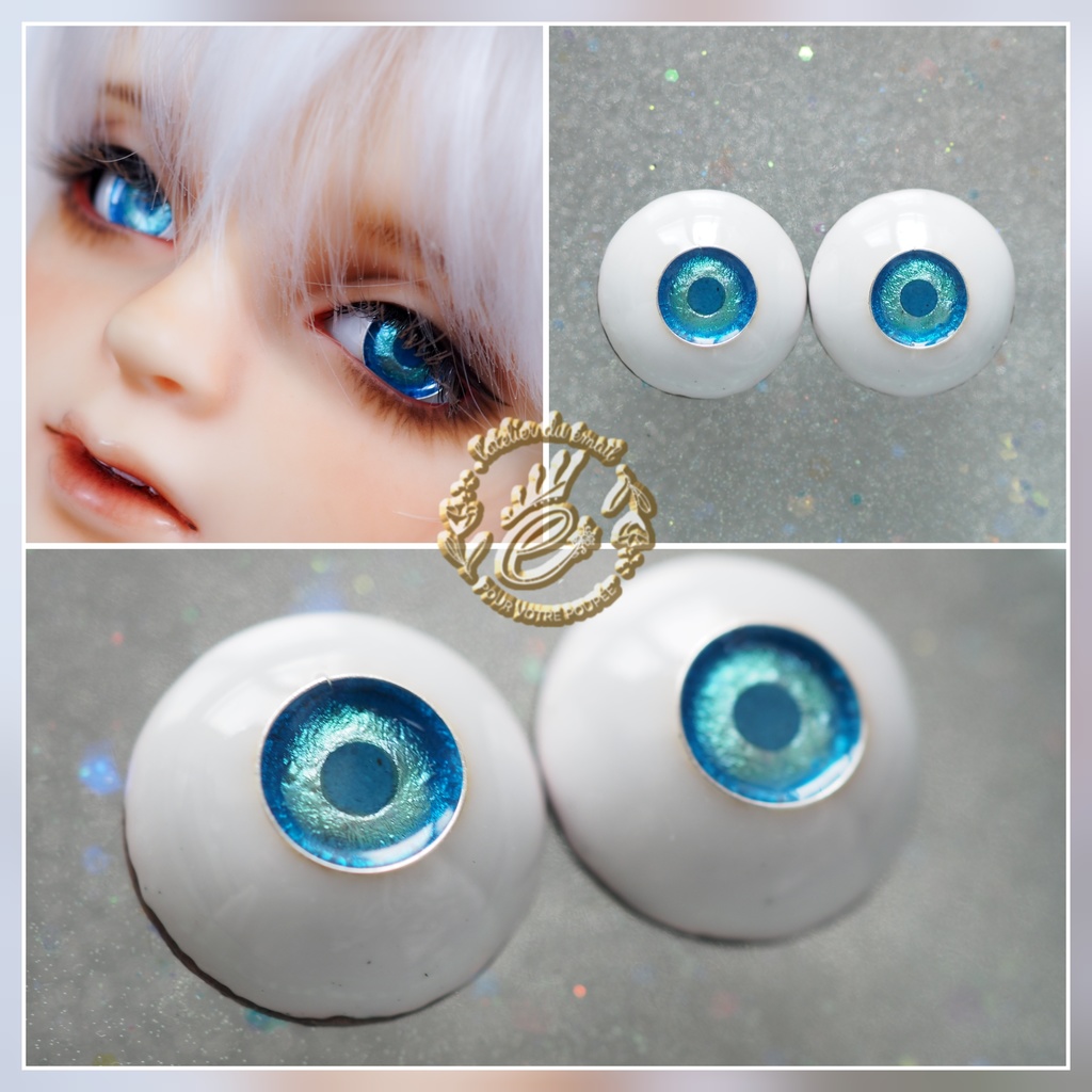 18mm/9mm エメラルドグリーン×ブルー ジェムタイプ 七宝グラスアイ