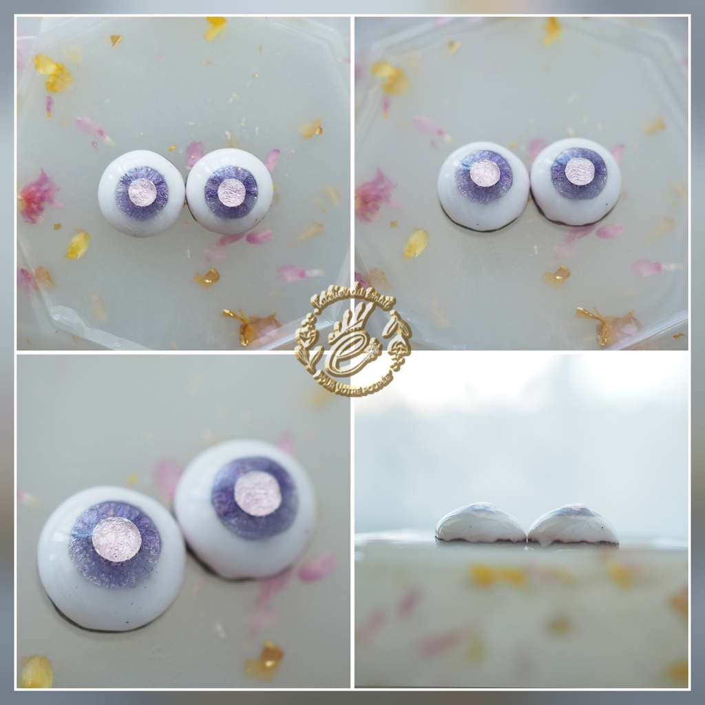 10mm/6.5mm パープル(瞳孔ピンク)水彩タイプ 七宝グラスアイ