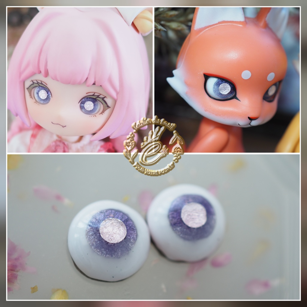 10mm/6.5mm パープル（瞳孔ピンク）水彩タイプ 七宝グラスアイ