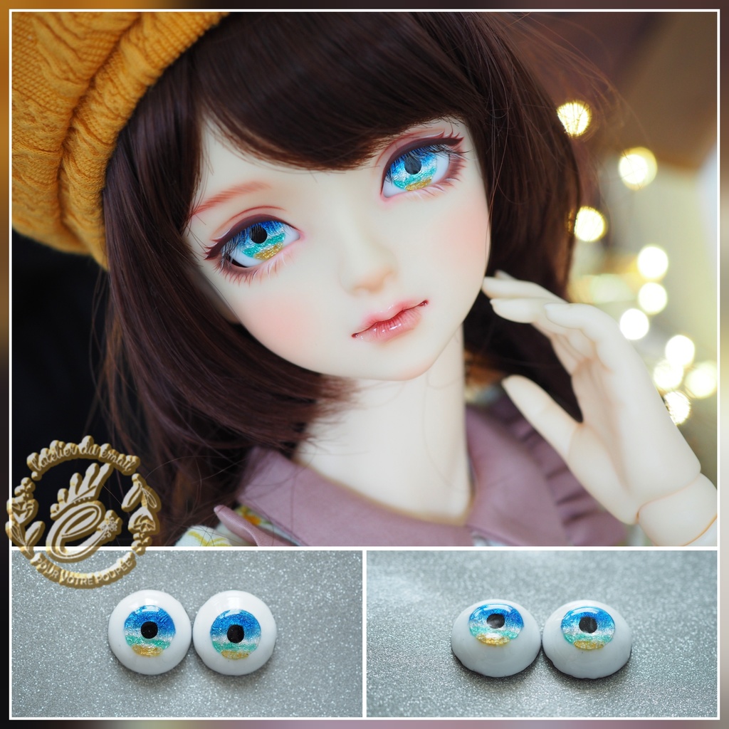 16mm/10mm 渚（ブルー系）水彩タイプ 七宝グラスアイ