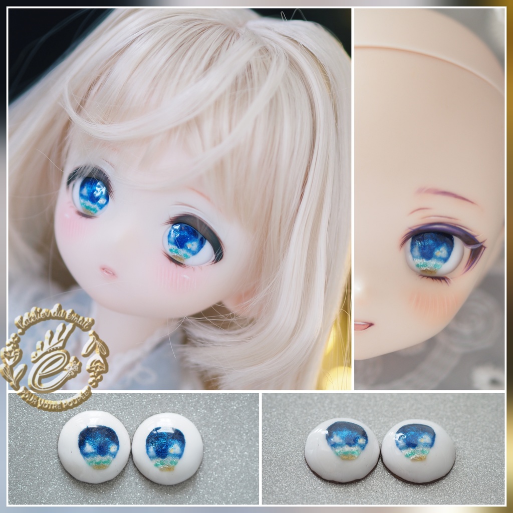 18mm/11-10mm 渚（ブルー系） アニメ風 水彩タイプ 七宝グラスアイ